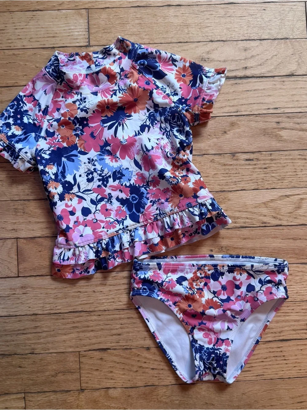 Janie and Jack Floral Ruffle Rash Guard Bikini 3T